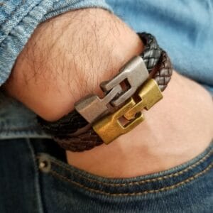 Black & Brown Leather Bracelet for Men - photo 6 of 10 (BEtsyPick)