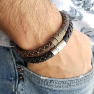 Braided Leather Bracelet, Thick Mens Bracelet, Real Leather Cord Bracelet, Gift for Him