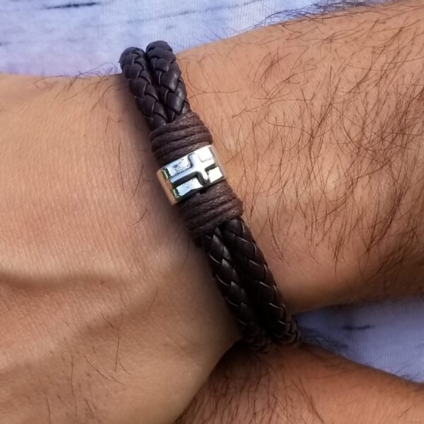 Men Leather Cross Bracelet, Silver Cross Bracelet, Religious Bracelet, Mens Bracelet, Men Gift