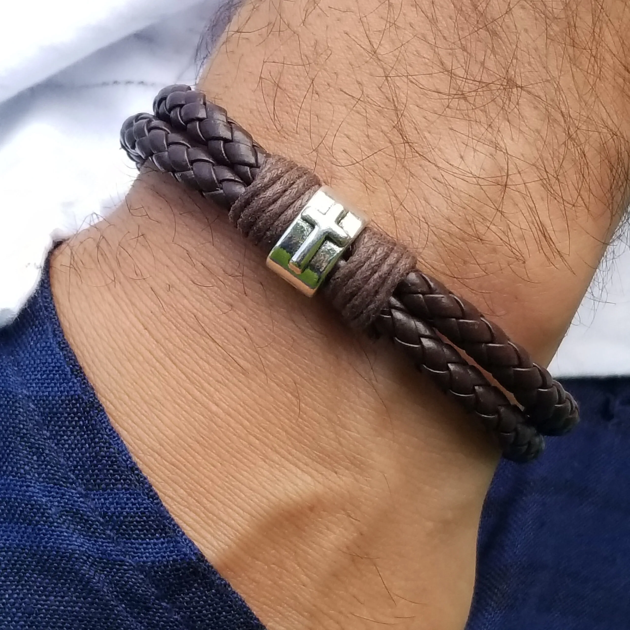 Leather Cross Bracelet, Dual-Lock Clasp, 5mm | OhLala