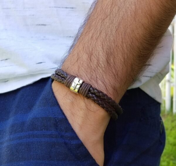 Men Leather Cross Bracelet, Silver Cross Bracelet, Religious Bracelet, Mens Bracelet, Men Gift
