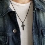 Personalized Men Black Cross Necklace, Camouflage Men Necklace, Personalized Gift for Him