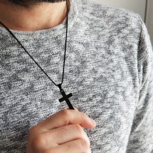 Men Cross Necklace, Camouflage Cross Necklace, Personalized Black Cross Necklace