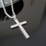 Silver Cross Men Necklace, Stainless Steel Big Cross Pendant, Personalized Gift For Him