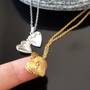 Initial Tiny Heart Locket Necklace, Photo Women Necklace, Personalized Gifts for Mom