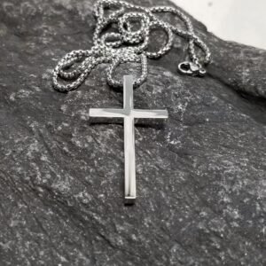 Engraved Silver Cross Necklace, Personalized Mens Necklace