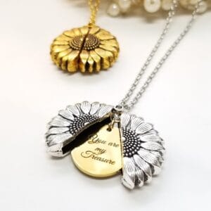 Secret Message Necklace, Sunflower Locket Necklace, Personalized Mom Gift