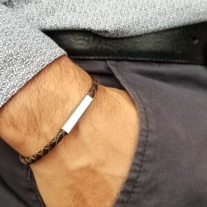 Home 8 Black & Brown Leather Bracelet for Men, engraved and personalized - photo 6 of 10 (BB02-4MM)