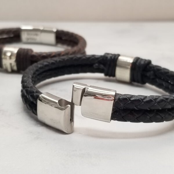 Men Leather Cross Bracelet, Silver Cross Bracelet, Religious Bracelet, Mens Bracelet, Men Gift