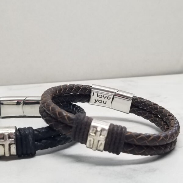 Men Leather Cross Bracelet, Silver Cross Bracelet, Religious Bracelet, Mens Bracelet, Men Gift