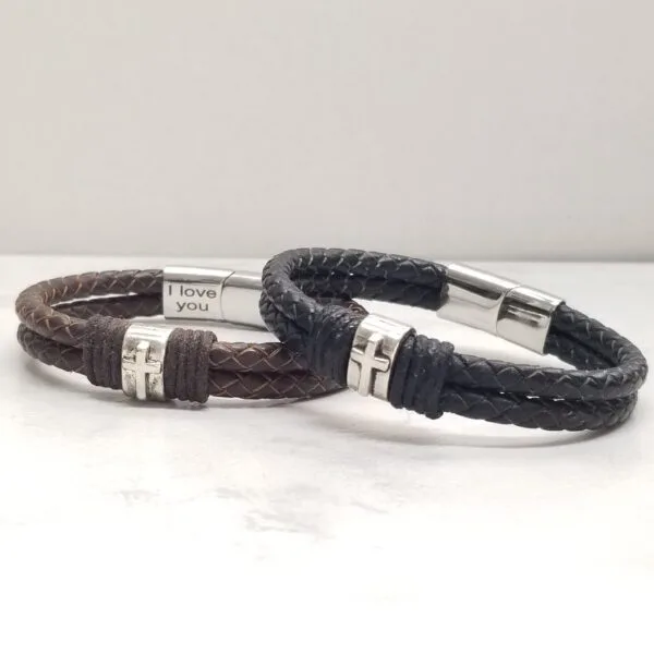 Leather Cross Bracelet, Dual-Lock Clasp, 5mm | OhLala