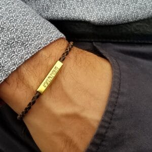Black & Brown Leather Bracelet for Men, engraved and personalized - photo 4 of 10 (BB02-3MMB)