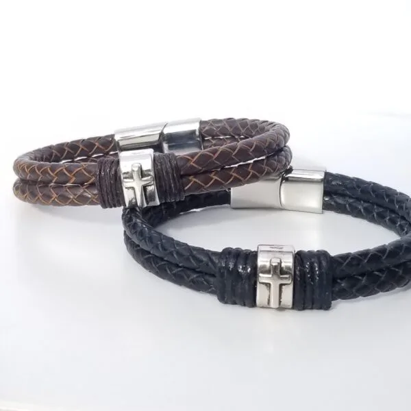 Leather Cross Bracelet, Dual-Lock Clasp, 5mm | OhLala