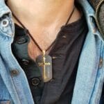 Engraved Cross Pendant, Personalized Dog Tag Men Necklace, Custom Gift for Him