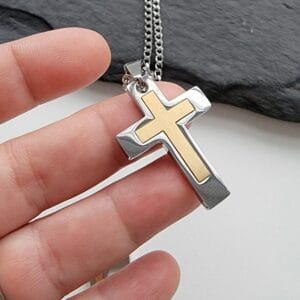 Gold & Silver Stainless Steel Cross Necklace, engraved and personalized - photo 7 of 10