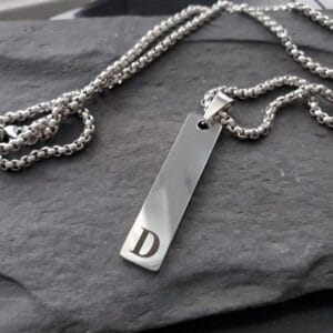 Engraved Bar Necklace, Personalized ID Pendant Men Necklace, Customized Gift for Him