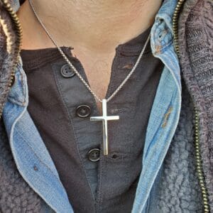 Engraved Silver Cross Men Necklace