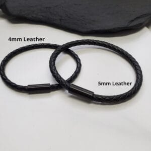 Black Leather Bracelet, Custom Sized and Engraved