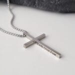 Engraved Silver Cross Men Necklace