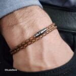 Men Leather Bracelet, Wrap Bracelet with Black Claps, Braided Thin Leather Bracelet 10 Men Leather Bracelet, Wrap Bracelet with Black Claps, Braided Thin Leather Bracelet