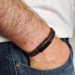 Double Braided Leather Bracelet with Engraved Clasp