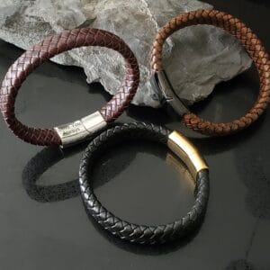 Mens Leather Bracelet, Engraved Bracelet, Braided Cuff Bracelet, Gift for Him