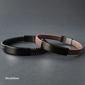 Personalized Men's Leather Bracelet - Custom Engraved Leather Wristband for Him