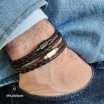 Personalized Double Wrap Leather Bracelet with Engraved Stainless Steel Clasp