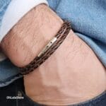 Engravable Double Wrap Leather Bracelet with Stainless Steel Bayonet Clasp