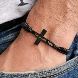Engraved Cross Men Bracelet, Adjustable Cord Bracelet, Personalized Gift for Him or Her
