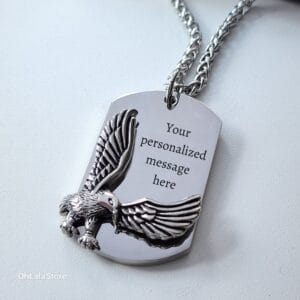 Engraved Dog Tag Men Necklace, Personalized Eagle Necklace For Men, Custom Men Gift