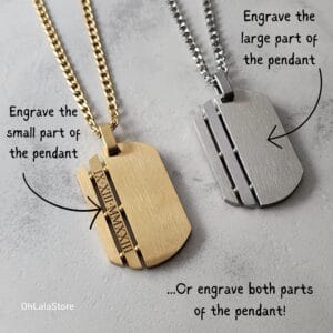 Engraved Dog Tag Men Necklace, ID Personalized Pendant Necklace, Custom Gift for Him