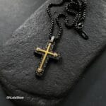 Black Stainless Steel Men Cross Necklace, Engraved Men Necklace, Personalized for Him