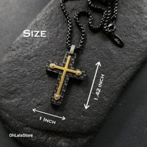 Black Stainless Steel Men Cross Necklace, Engraved Men Necklace, Personalized for Him