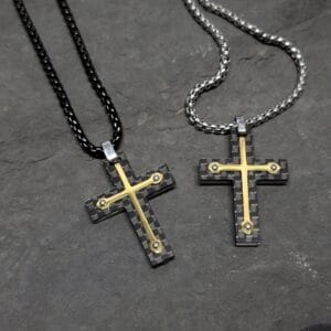 Black Stainless Steel Men Cross Necklace, Engraved Men Necklace, Personalized for Him