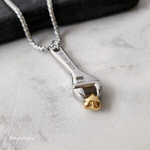 Personalized Wrench Urn Necklace, Engraved Container Men Necklace, Customized Gift for Him