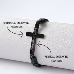 Engraved Cross Men Bracelet, Adjustable Cord Bracelet, Personalized Gift for Him or Her