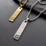 Engraved Bar Necklace, Personalized ID Pendant Men Necklace, Customized Gift for Him