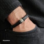 Men Cross Leather Bracelet, Engraved Leather Bracelet for Him, Personalized Father's Day Gift