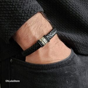 Men Cross Leather Bracelet, Engraved Leather Bracelet for Him, Personalized Father's Day Gift