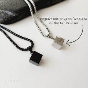 Cube Urn Necklace, Engraved Ash Container Necklace, Personalized Memorial Gift