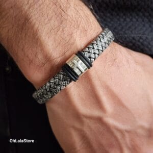 Personalized Men Cross Bracelet, Engraved Leather Bracelet for Him, Customized Fathers Day Gift