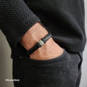 Men Cross Leather Bracelet, Engraved Leather Bracelet for Him, Personalized Father's Day Gift