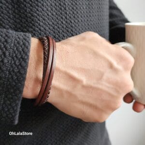 Engraved Men Leather Bracelet, Men Personalized Bracelet, Fathers Day Gift