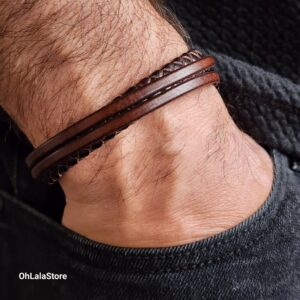 Engraved Men Leather Bracelet, Men Personalized Bracelet, Fathers Day Gift