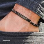 Personalized Men Steel Bracelet, Engraved Bar Name Bracelet for Him, Fathers Days Gift
