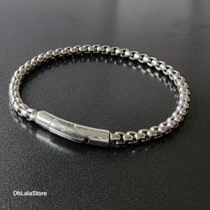 Engraved Chain Bracelet, Personalized 4mm Steel Men Bracelet, Customized Men Gift