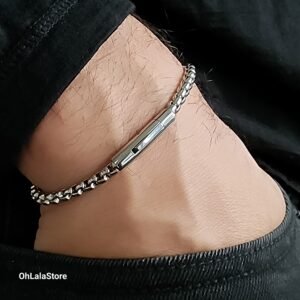 Engraved Chain Bracelet, Personalized 4mm Steel Men Bracelet, Customized Men Gift