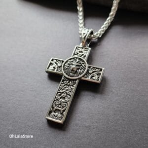 Silver Stainless Steel Cross Necklace for Men, engraved and personalized - photo 4 of 10