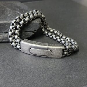 Home 21 Double box chain steel bracelet on slate